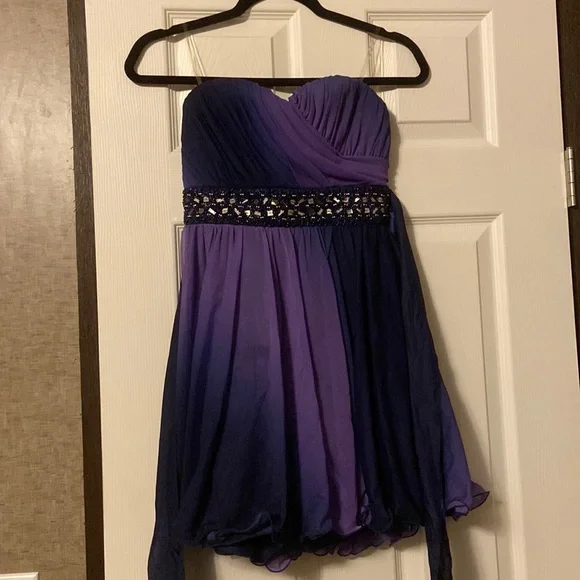 strapless open back dress Girls Two-Tone Lace Gown by Tiffany Princess 13760 10 / Royal/Purple main image 1